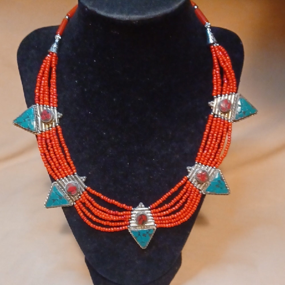 Tibet Stone & Beaded Multi Strand Necklace